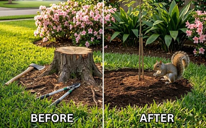 stump removal before and after image
